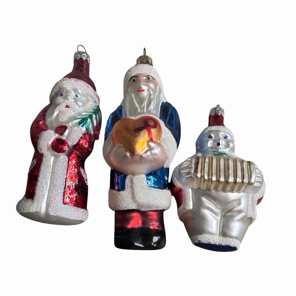 Vtg Blown Glass Christmas Ornaments Lot Santa, Father Christmas, Snowman Poland